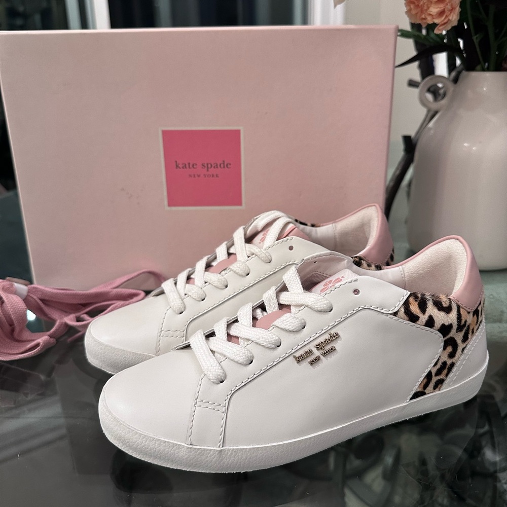 New in Box Kate Spade Ace Pink and Leopard Print Sneakers sz 6 .5 - Picture 6 of 14